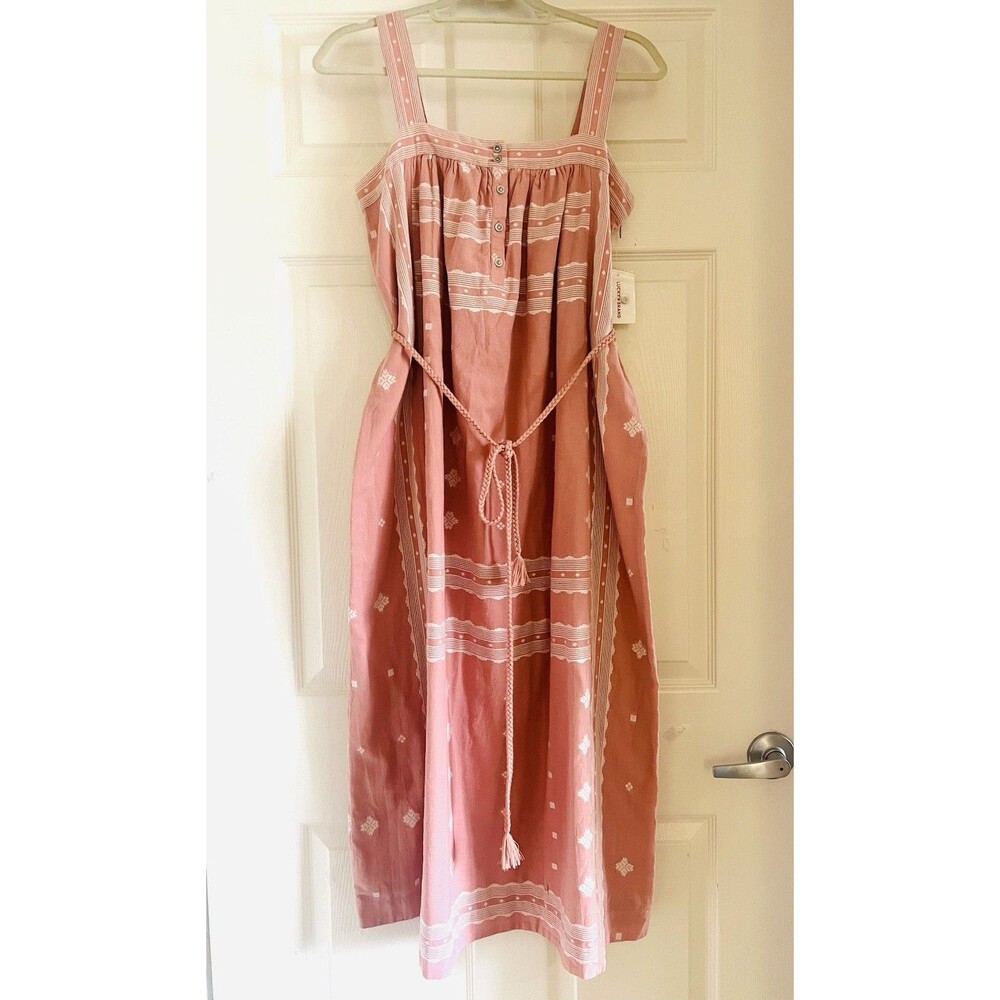 Lucky Brand Blush Boho Midi Dress NWT Sz S (Fits Medium) Printed Henley Aztec